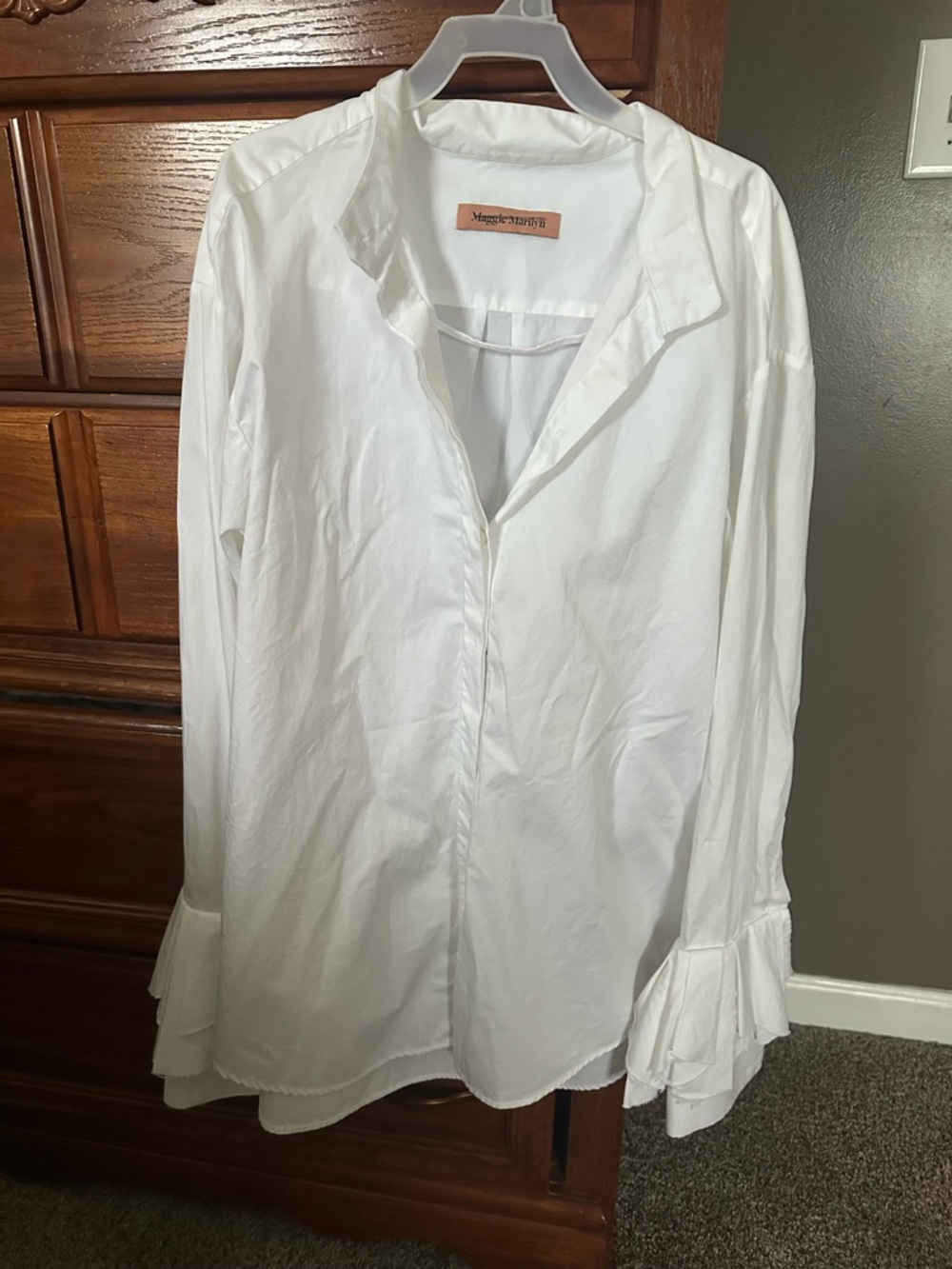 Maggie Marilyn White Ruffle Cuff Button-Front Blouse